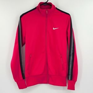 Nike Medium Fushia pink white logo black gray striped long sleeve zipup jacket